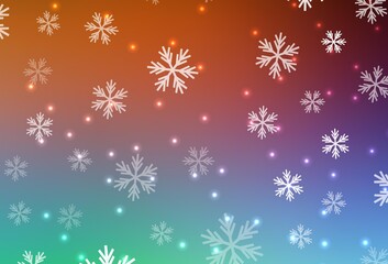Light Green, Red vector background with beautiful snowflakes, stars.
