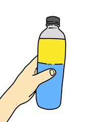 bottle on hand cartoon on white background