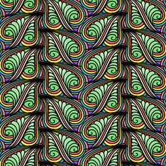 Seamless motley doodling pattern of leaves. Designer print Inspired by the Zentangle. Background for Wallpaper, cloth and fabric textile design, paper.