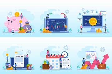 Set bundle Business concept. investment, trader online, nft, invoice, tax online, ipo specialist