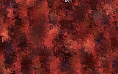 Dark Red vector doodle template with flowers.