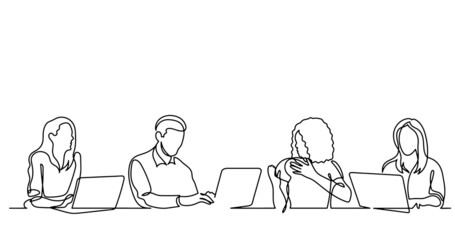 continuous line drawing of office workers at business meeting