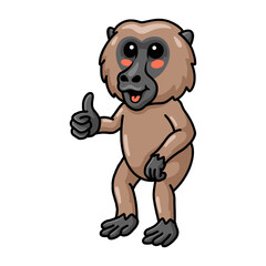 Cute little baboon monkey cartoon giving thumb up