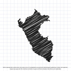Map of Peru freehand drawing on a sheet of exercise book. Vector illustration.