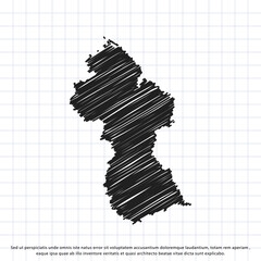 Map of Guyana freehand drawing on a sheet of exercise book. Vector illustration.