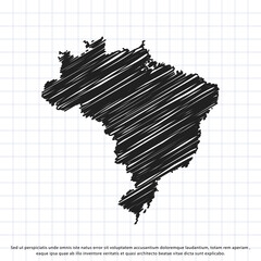 Map of Brazil freehand drawing on a sheet of exercise book. Vector illustration.