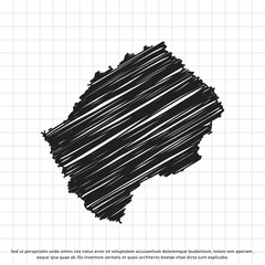 Map of Lesotho freehand drawing on a sheet of exercise book. Vector illustration.