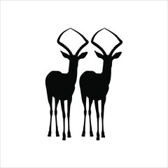 Pair of the Antelope Silhouette for Pictogram, Art Illustration, Apps, Website, Logo or Graphic Design Element. Vector Illustration