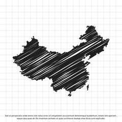 Map of China freehand drawing on a sheet of exercise book. Vector illustration.