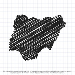 Map of Nigeria freehand drawing on a sheet of exercise book. Vector illustration.