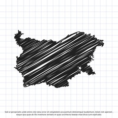 Map of Bulgaria freehand drawing on a sheet of exercise book. Vector illustration.