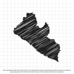 Map of Liberia freehand drawing on a sheet of exercise book. Vector illustration.