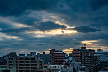 View of dusk time in residence area of local city in Japan.