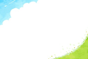 Fototapeta premium 爽やかな草原と青空の風景イラスト