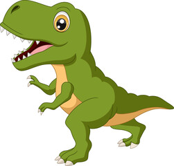 Cute green dinosaur cartoon on white background