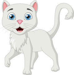 Cute white cat cartoon isolated on white background