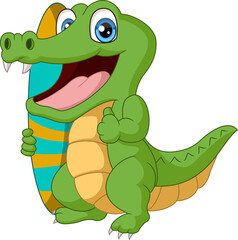 Cute alligator cartoon with surfboard