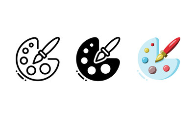 Color palette icon. With outline, glyph and flat styles