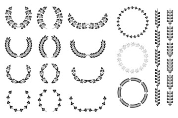 Vintage royal set with wreaths. Award trophy set. Floral branch. Peace symbol. Winner certificate. Vector illustration. Stock image.