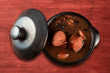Brazilian feijoada. Traditional Brazilian food. top view