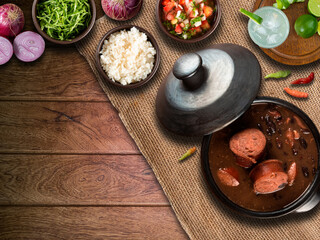 Brazilian feijoada. Traditional Brazilian food. top view