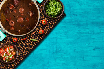 Brazilian feijoada. Traditional Brazilian food. top view