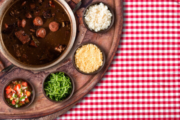 Brazilian feijoada. Traditional Brazilian food. top view
