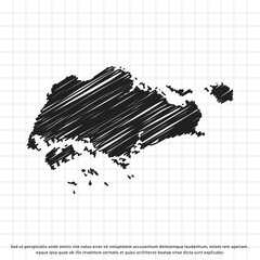 Map of Singapore freehand drawing on a sheet of exercise book. Vector illustration.