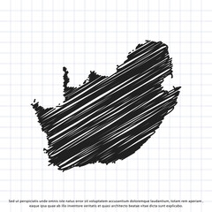 Map of South Africa freehand drawing on a sheet of exercise book. Vector illustration.