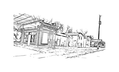 Building view with landmark of Montgomery is the 
city in Alabama. Hand drawn sketch illustration in vector.