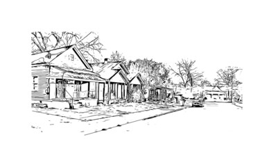 Building view with landmark of Montgomery is the 
city in Alabama. Hand drawn sketch illustration in vector.