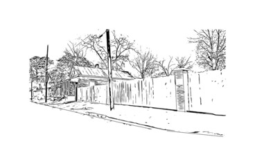 Building view with landmark of Montgomery is the 
city in Alabama. Hand drawn sketch illustration in vector.