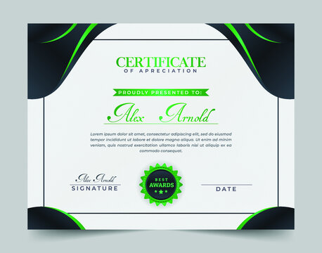 Modern abstract shapes certificate of achievement with badge. Award diploma and graduation template