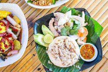 fried rice serve with fresh seafood