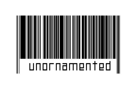 Digitalization concept. Barcode of black horizontal lines with inscription unornamented
