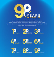 set anniversary logotype golden and silver color with slash on blue color for special moment