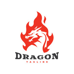 Fire dragon logo design. Burning flame and serpent vector icon