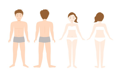 女性と男性 美容系 全身の前向きと後ろ姿