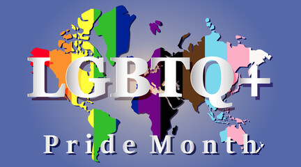 LGBT Pride Month in June. LGBT flag in text. Poster, card, banner, background, T-shirt design. Vector illustration.