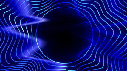 Neon Dark Blue Gradient Foil Background with Vibration Circle Waves Lines - obrazy, fototapety, plakaty