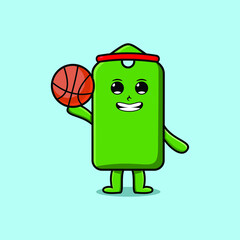 Cute cartoon price tag character playing basketball 