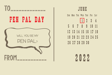 Calendar page Pen Pal Day