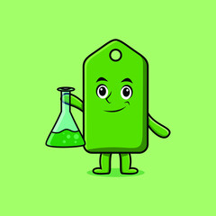 Cute cartoon mascot character price tag as scientist with chemical reaction glass in cute modern style design