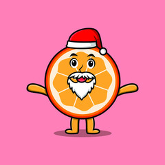 Cute Cartoon mascot character Orange fruit santa claus character christmas in modern design style 