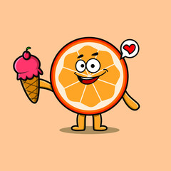 Cute Cartoon orange fruit character holding ice cream cone
