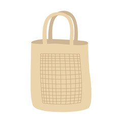Empty textile bag. Brown bag with fabric handles. Reusable bag for sustainable shopping. Vector illustration.