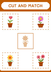 Cut and match parts of Flower, game for children. Vector illustration, printable worksheet