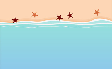 starfish on summer holiday beach with water background vector illustration