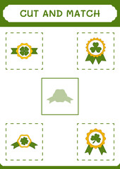 Cut and match parts of Clover badge, game for children. Vector illustration, printable worksheet