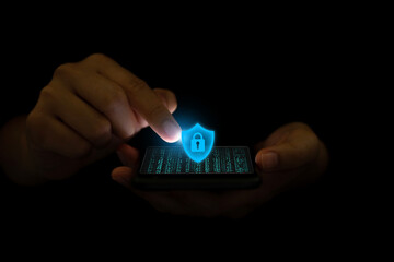 Personal Data Protection Act or PDPA concept. hand holding a smartphone along with graphics of protection from data theft.Personal data protection act both forms of the personal data privacy policy